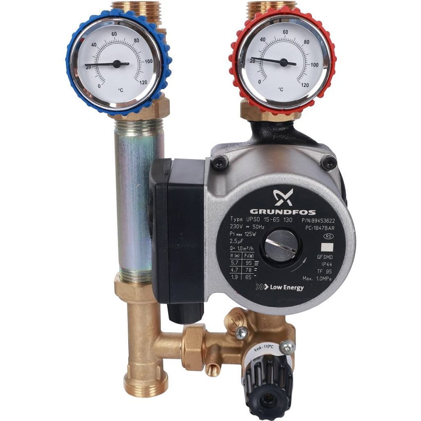 Насосная группа Stout с 3-ходовым приводным смесителем 3/4" с насосом Grundfos UPSO 15-65 130