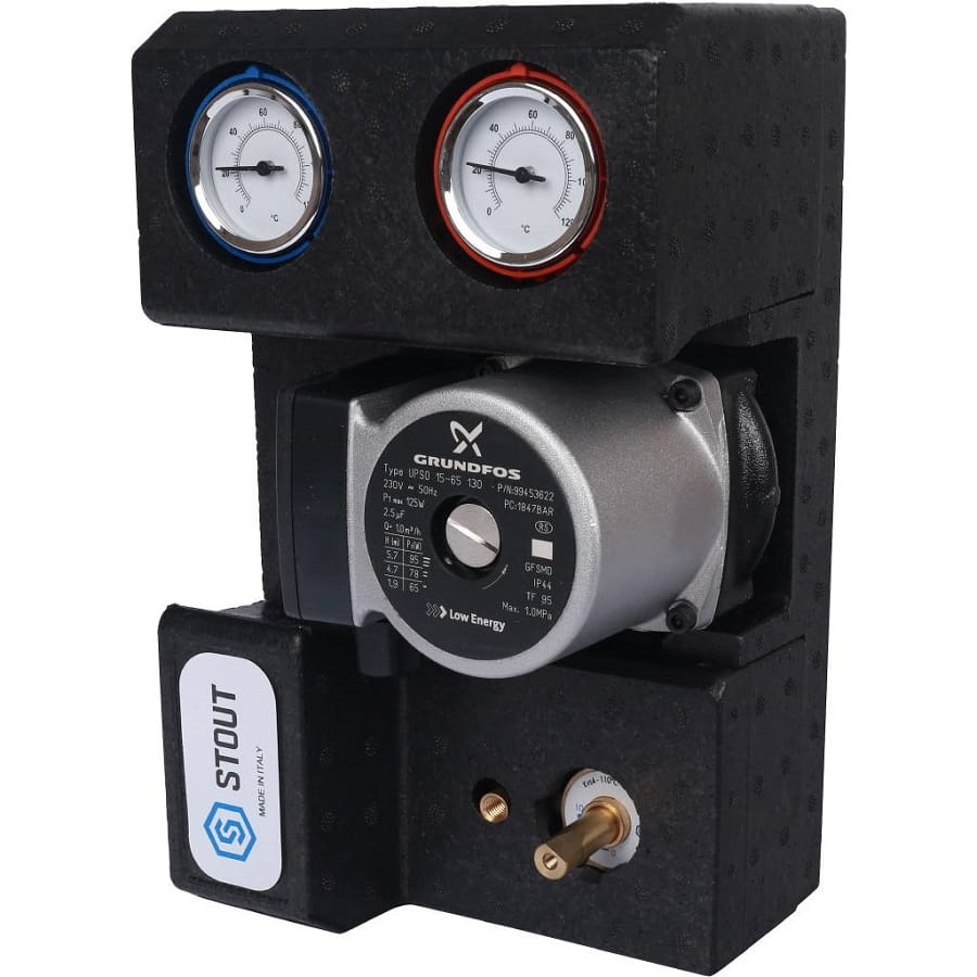 Насосная группа Stout с 3-ходовым приводным смесителем 3/4" с насосом Grundfos UPSO 15-65 130