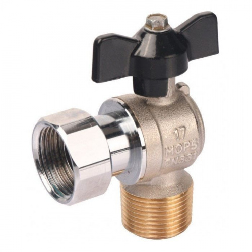 Кран шаровый Stout 1/2x1/2 угловой НР/накидная гайка ручка-бабочка, фото