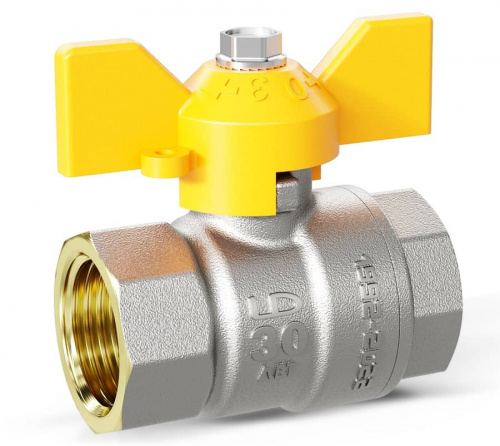 Кран шаровой газовый латунный 3/4" В/В LD Pride 47.20.В-В.Б GAS Ду 20 Ру 40 бабочка, фото