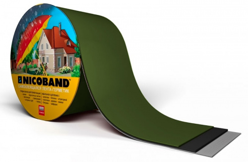 Лента NICOBAND герметизирующая самоклеющая 10см х 3м, зеленая, фото