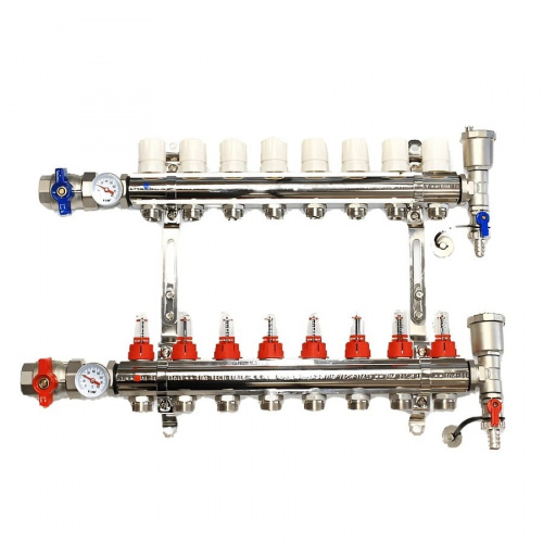 Коллекторная группа TIM 8 выходов из латуни c расходомерами в сборе, фото