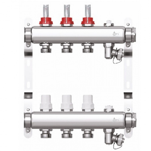 Коллекторная группа STI СМ3F в сборе с расходомерами из нержавеющей стали 3 выхода, фото