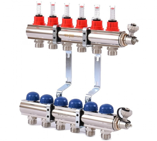 Коллекторная группа Uni-Fitt 6 вых. с расходомерами и термостат. вентилями, фото