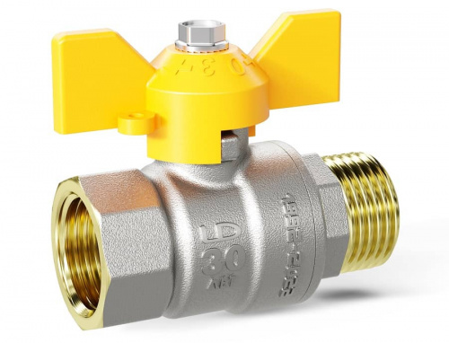 Кран шаровой газовый латунный 1 1/4" В/Н LD Pride 47.32.В-Н.Б GAS Ду 32 Ру 25 бабочка, фото