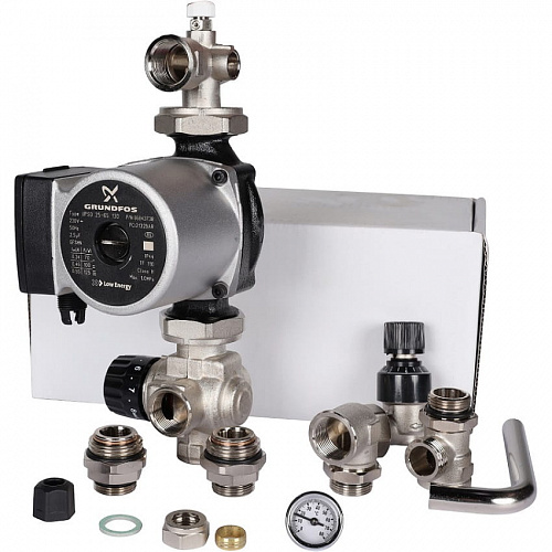 Насосно-смесительный узел Stout с термостатическим клапаном и байпасом с насосом Grundfos UPSO 25-65, фото фото 13