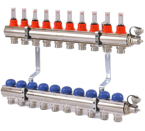 Коллекторная группа Uni-Fitt 10 вых. с расходомерами и термостат. вентилями, фото