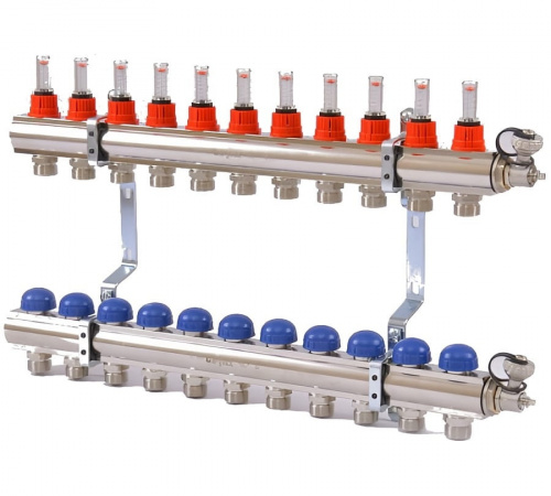 Коллекторная группа Uni-Fitt 11 вых. с расходомерами и термостат. вентилями, фото