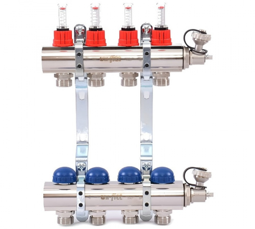 Коллекторная группа Uni-Fitt 4 вых. с расходомерами и термостат. вентилями, фото