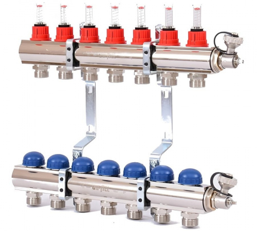 Коллекторная группа Uni-Fitt 7 вых. с расходомерами и термостат. вентилями, фото