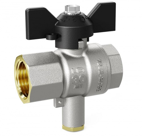 Кран шаровый латунный LD Pride 1/2 для термометра бабочка, фото