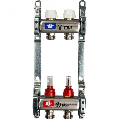 STOUT Коллектор с расходомерами 2 вых. нерж. сталь 