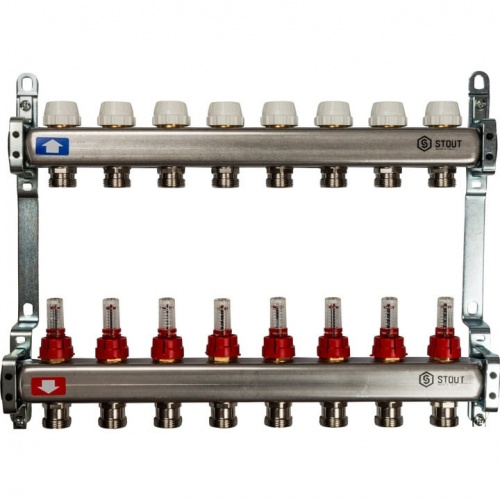 STOUT Коллектор с расходомерами 8 вых. нерж. сталь , фото