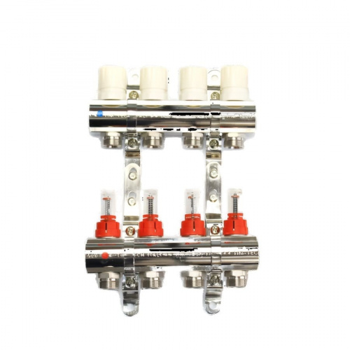 Коллекторная группа TIM 4 выхода из латуни c расходомерами без кранов и концевиков, фото