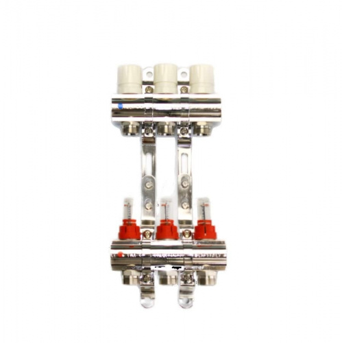 Коллекторная группа TIM 3 выхода из латуни c расходомерами без кранов и концевиков, фото