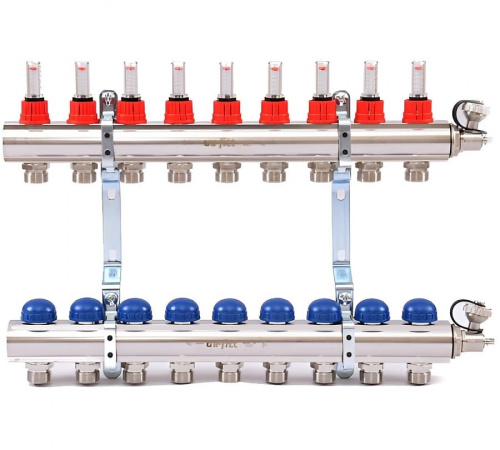 Коллекторная группа Uni-Fitt 9 вых. с расходомерами и термостат. вентилями, фото