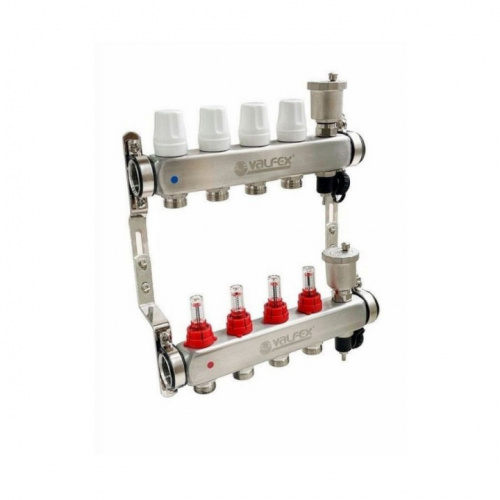 VALFEX Коллектор с расходомерами 9 вых. нерж. сталь с концевой группой, фото
