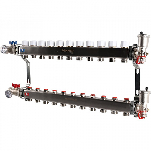 Коллектор без расходомеров ROMMER 11 выходов нерж. сталь в сборе, фото фото 2