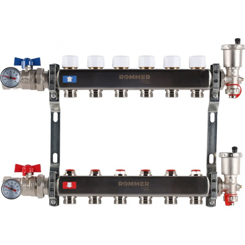 Коллектор без расходомеров ROMMER 6 выходов нерж. сталь в сборе, фото