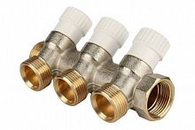 STOUT Коллектор для воды косой 3/4", 3 отвода 3/4"ЕК с вентилями, фото