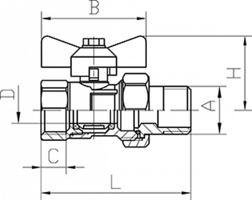 Кран шаровый 11Б27п1 ПРАКТИК DN-15 бабочка амер. PN16 132 ГАЛЛОП, фото фото 2
