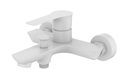 Смеситель DEVIDA ZUTTO-WHITE для ванны, с литым корпусом-изливом и кнопочным дивертором, фото