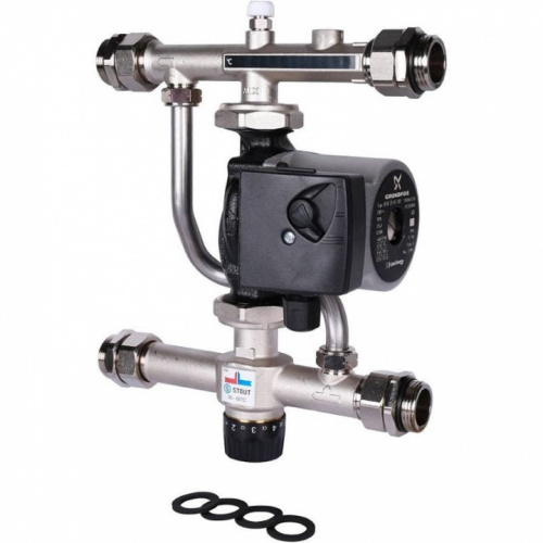 Насосно-смесительный узел Stout с термостатическим клапаном 30-60°C с насосом UPSO 25-65 130мм, фото