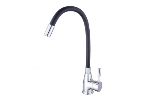 Смеситель ROEGEN RD014N для кухни, 40 мм, на гайке, с боковой ручкой, с гибким черным изливом, фото