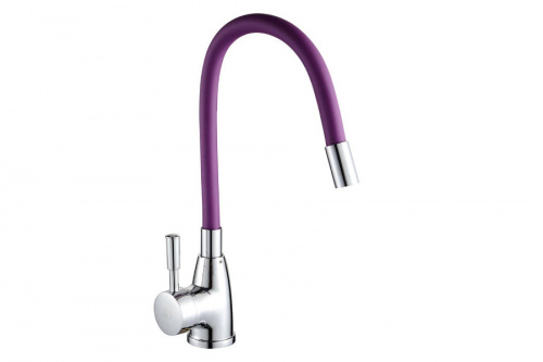 Смеситель ROEGEN RD014L для кухни, 40 мм, на гайке, с боковой ручкой, с гибким лиловым изливом, фото