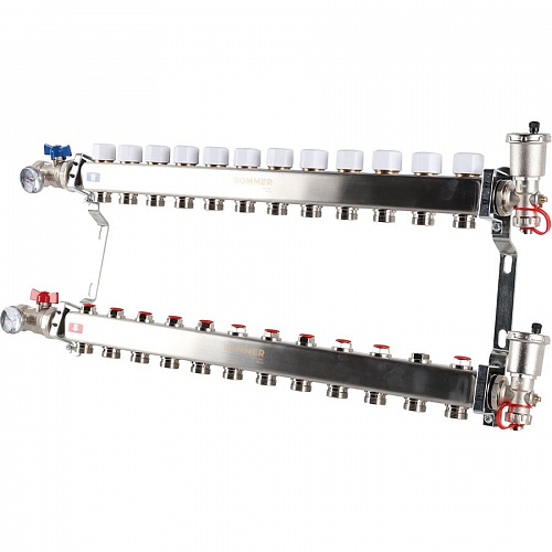 Коллектор без расходомеров ROMMER 12 выходов нерж. сталь в сборе, фото фото 2