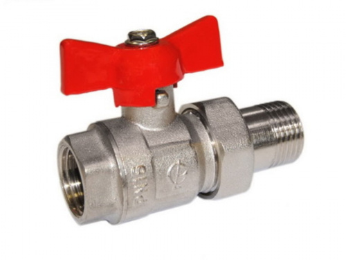 Кран шаровый КРЕПЫШ DN-15 бабочка американка никель PN16 ГАЛЛОП, фото