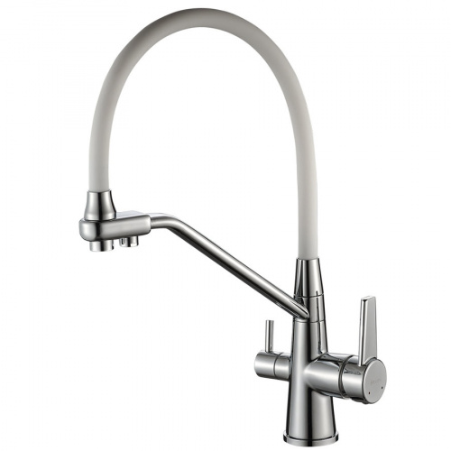 Смеситель DEVIDA для питьевой воды с белым гибким изливом, на гайке, фото