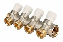 STOUT Коллектор для воды косой 3/4", 4 отвода 3/4"ЕК с вентилями, фото