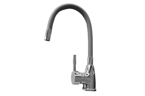 Смеситель ROEGEN RD014S для кухни, 40 мм, на гайке, с боковой ручкой, с гибким серым изливом, фото