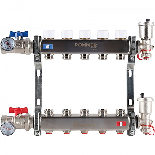 Коллектор без расходомеров ROMMER 5 выходов нерж. сталь в сборе, фото фото 5
