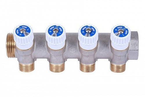 STOUT Коллектор для воды косой 1", 4 отвода 1/2" с вентилями (плоское уплотнение), фото фото 2