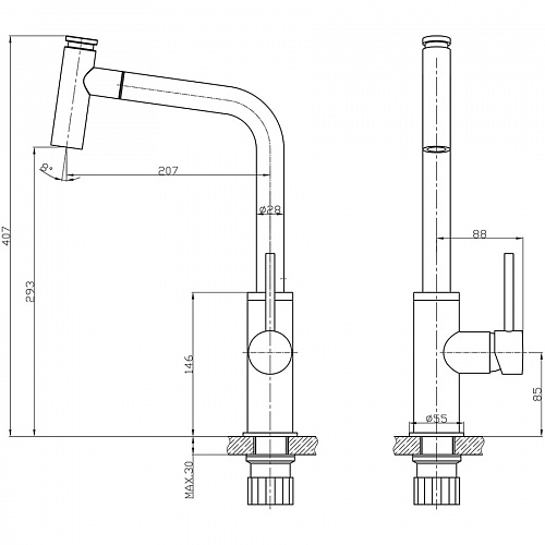 Смеситель DEVIDA для кухни, вытяжной, на гайке, фото фото 3