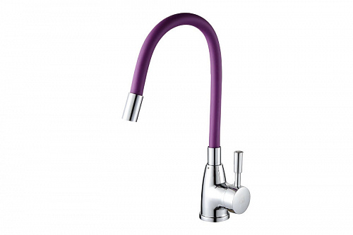 Смеситель ROEGEN RD014L для кухни, 40 мм, на гайке, с боковой ручкой, с гибким лиловым изливом, фото фото 2