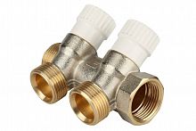 STOUT Коллектор для воды косой 3/4", 2 отвода 1/2" с вентилями, фото