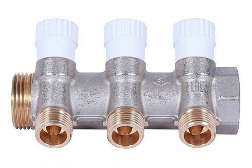 STOUT Коллектор для воды косой 3/4", 3 отвода 1/2" с вентилями (плоское уплотнение) фото 3 STOUT Коллектор для воды косой 3/4", 3 отвода 1/2" с вентилями (плоское уплотнение), фото фото 3