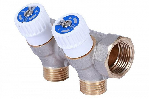 STOUT Коллектор для воды косой 3/4", 2 отвода 1/2" с вентилями (плоское уплотнение), фото фото 2