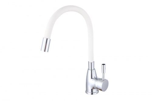 Смеситель ROEGEN RD014W для кухни, 40 мм, на гайке, с боковой ручкой, с гибким белым изливом, фото