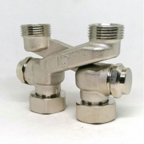 Узел подключения радиатора TIM перекрестие Х-образное с запорными вентилями 3/4"х3/4"EK, фото