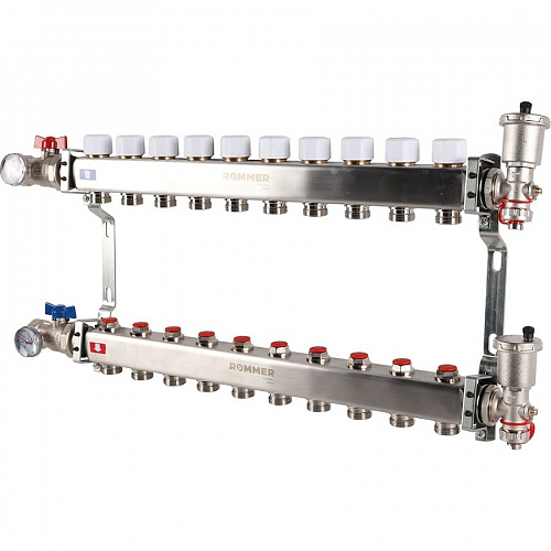 Коллектор без расходомеров ROMMER 10 выходов нерж. сталь в сборе, фото фото 2