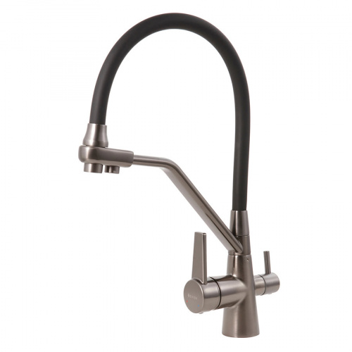 Смеситель DEVIDA для питьевой воды с гибким изливом, вороненый, на гайке, фото