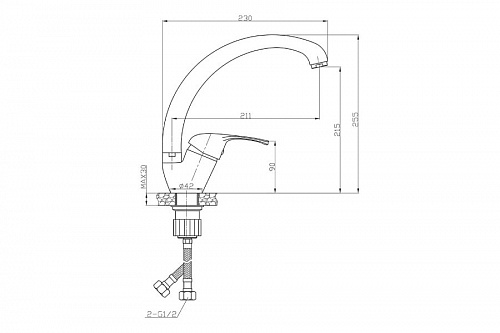 Смеситель DEVIDA серия ELRA для кухни, с боковой ручкой, на гайке, фото фото 3