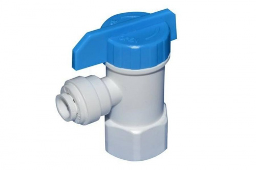 Кран пластик д/фильтра Т1/4"-1/4" Вр угловой, фото