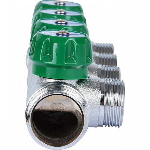 STOUT Коллектор для воды прямой 1", 4 отвода 3/4"ЕК с вентилями, фото фото 3