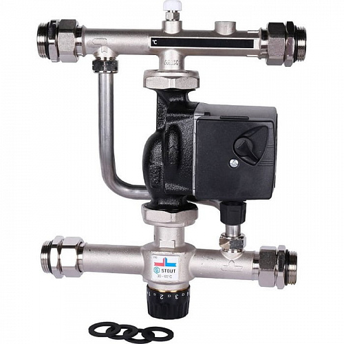 Насосно-смесительный узел Stout с термостатическим клапаном 30-60°C с насосом UPSO 25-65 130мм, фото фото 2