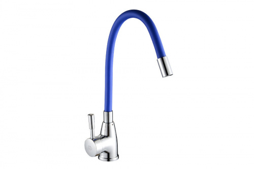 Смеситель ROEGEN RD014B для кухни, 40 мм, на гайке, с боковой ручкой, с гибким синим изливом, фото
